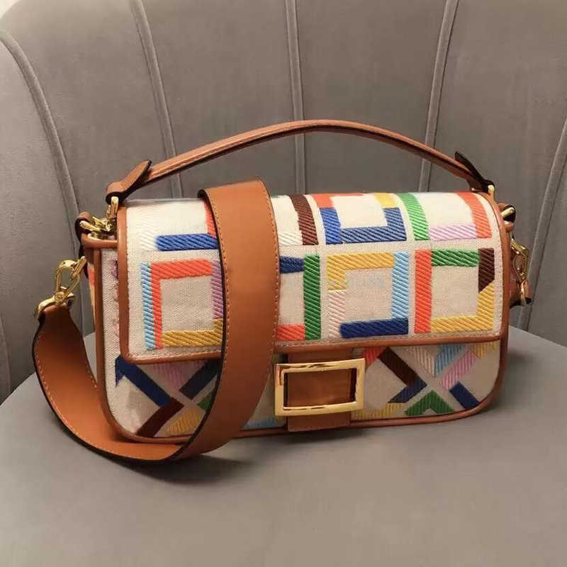 

Shoulder Bags Designer Women Flap The Tote Luxury Crossbody Canvas Embroidery Color Decorate Leisure Fashion Top Quality Womens, Brown.