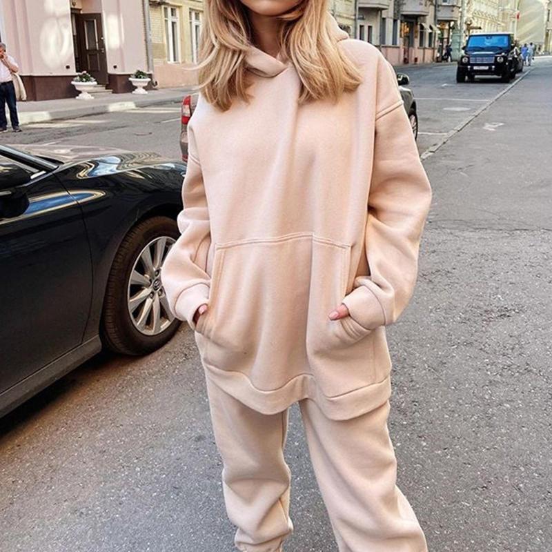 

Women' Two Piece Pants Womens Fashion Casual Tracksuit Sports Hooded Pullover Solid Colors Long Sleeve Sweatshirts Tops Sweatpants Sets#35, Beige