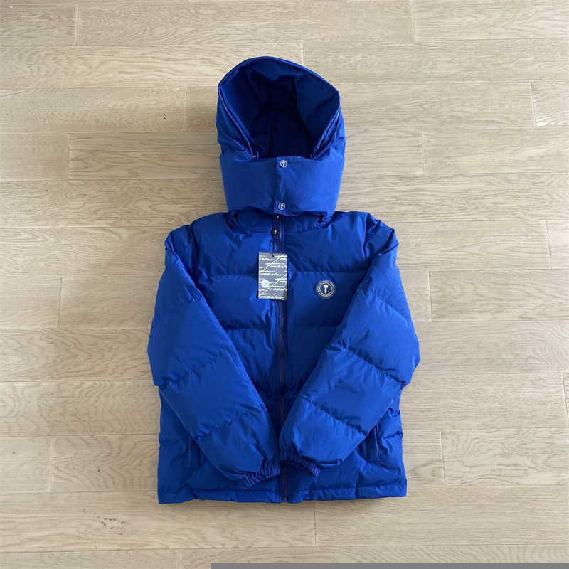

Men Hooded Coat Trapstar Blue Irongate Jacket Male Detachable Hood Top Quality Embroidered Cotton Warm Women Parka, No delivery for postage