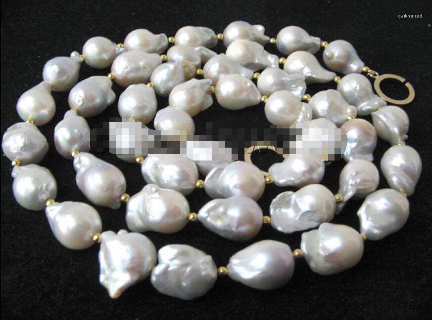 

Chains 36" 13-18mm Natural White Reborn Baroque Freshwater Pearl Necklace Yellow Clasp