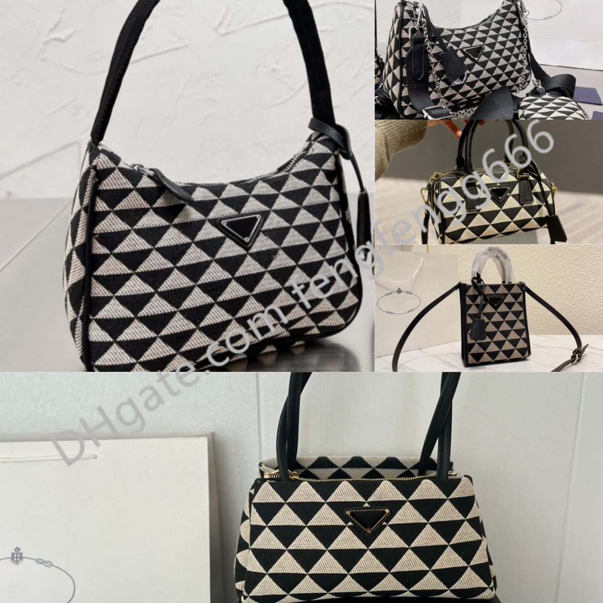 

Fashion Designers totes Luxurys Bags Metal triangle logo handbags High Quality Ladies Cross body Bag Leather shoulder strap purse, 2-black+khaki