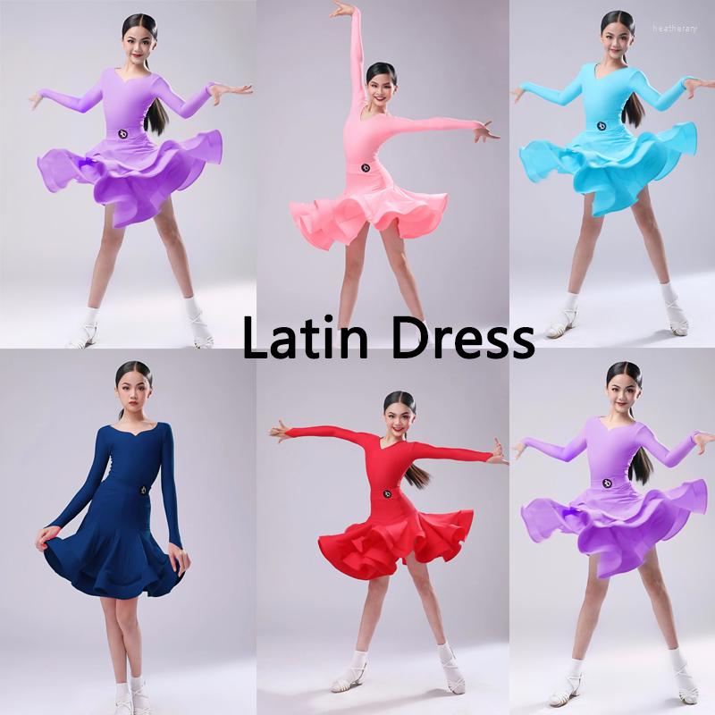 

Stage Wear Fashion 5 Colors Latin Dance Dress Girls Ballroom Professional Competition Kids Performance Practice SL7170, Purple