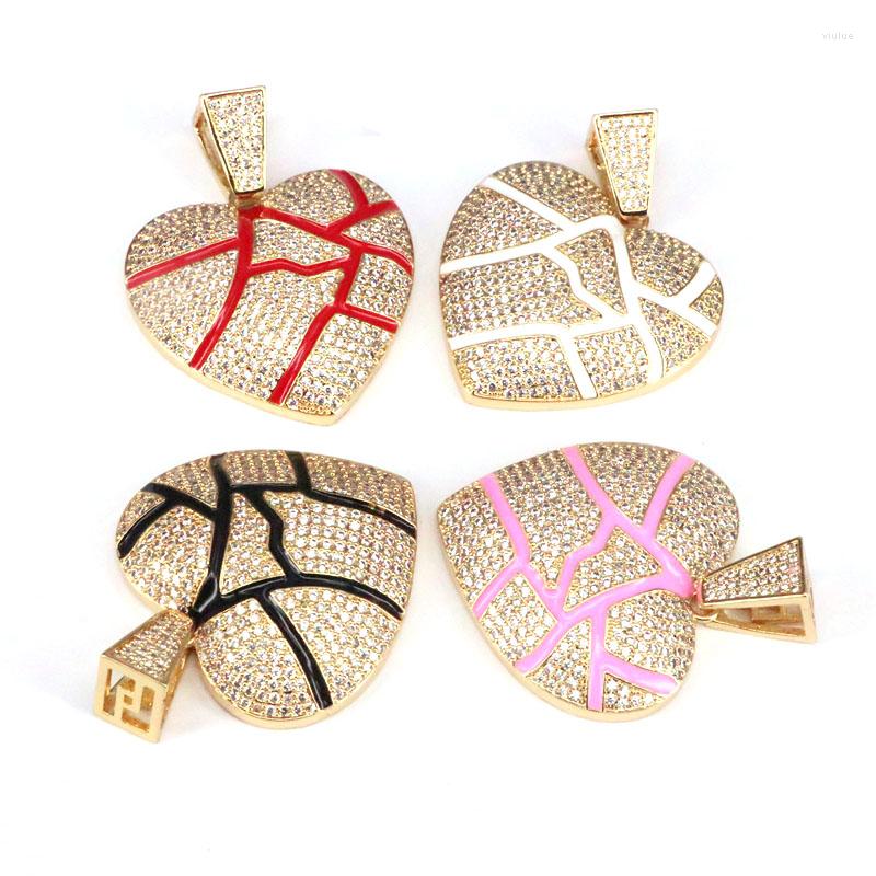 

Pendant Necklaces 3Pcs CZ Micro Pave Enamel Fashion Big Heart Pendants For Necklace DIY Jewelry Making Gold Color Zirconia