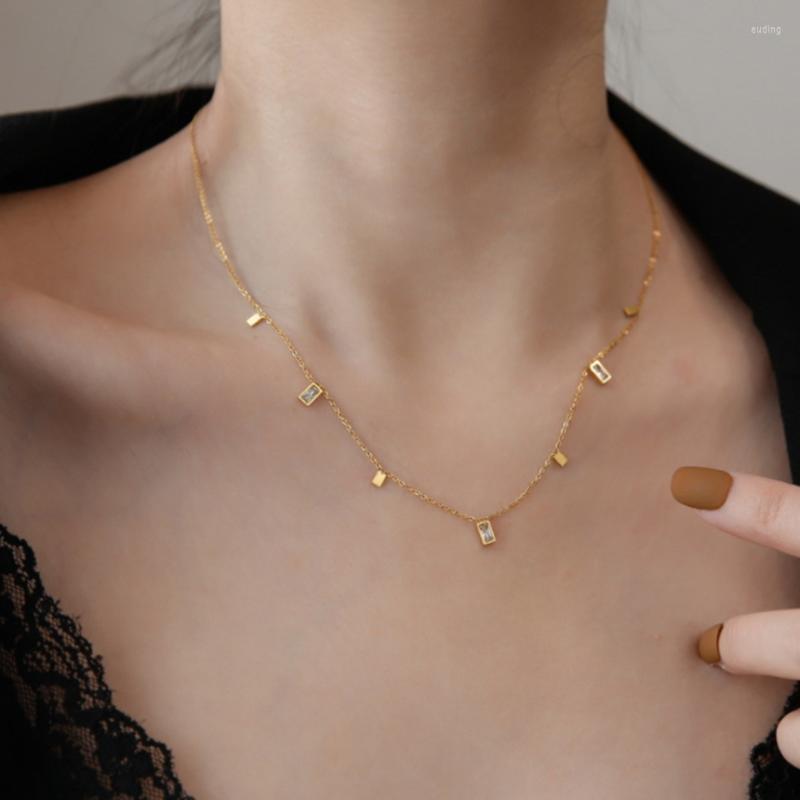 

Chains 316L Stainless Steel Square Crystal Tassel Niche Light Luxury Ladies Necklace Fashion Exquisite Jewelry SAN1179