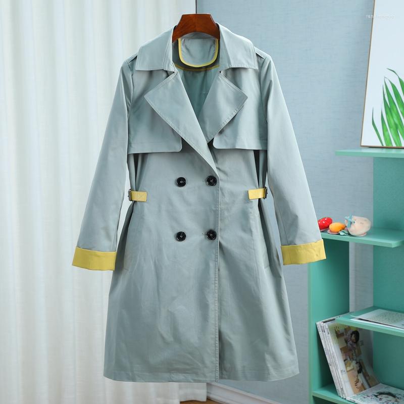 

Women's Trench Coats Elegant For Women 2022 Spring Commuter Mid-length Button Windbreaker Jacket Double-breasted Color-blocking, Pink
