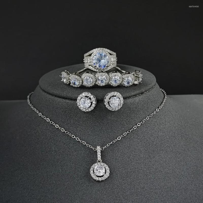 

Necklace Earrings Set 4pcs Pack Valentine's Day Real Silver Color Bride Jewelry Engagement Wedding Bridal ForLove For Brides Ring, Picture shown