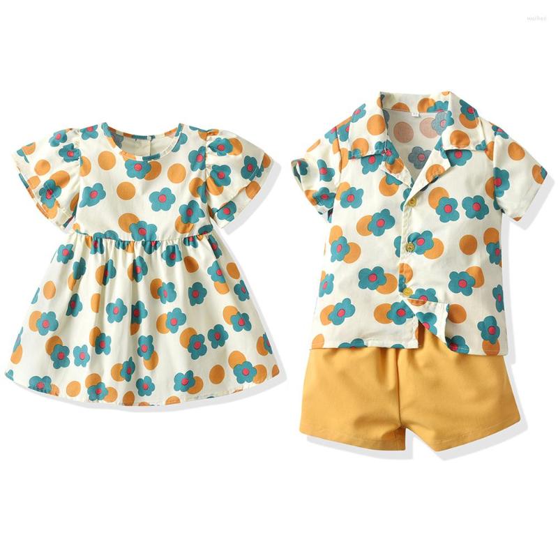 

Clothing Sets Summer Fashion Flower Kids Boy And Girl Matching Outfits Twin Brother Sister Hawaiian Print Toddler Tutu Dress, Do01