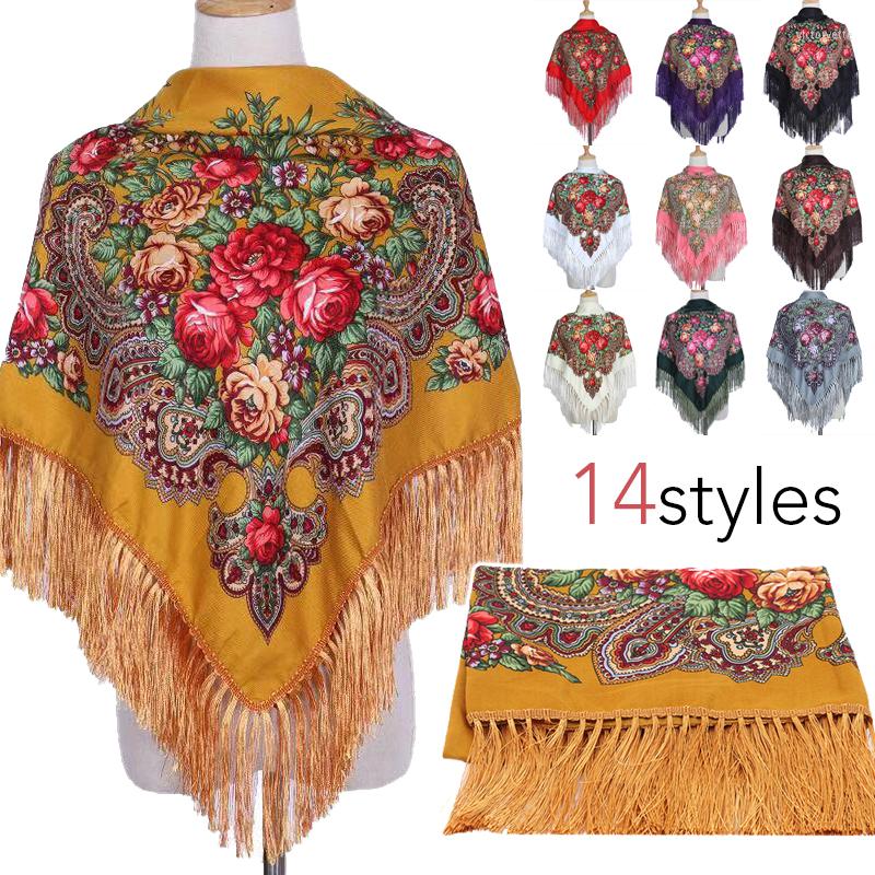 

Scarves Women Ethnic Style Scarf Retro Tassel Shawl Handkerchief Autumn Lady Flower Printed Soft Cotton Stole Wrap