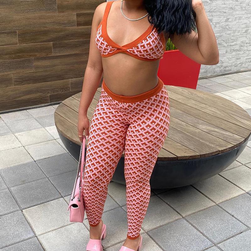 

Women' Two Piece Pants LFRVZ 2022 Luxury Designer Tracksuits Young Sexy Suitable Bikini High Waist Long Pencil Skinny Women 2 Set, Orange