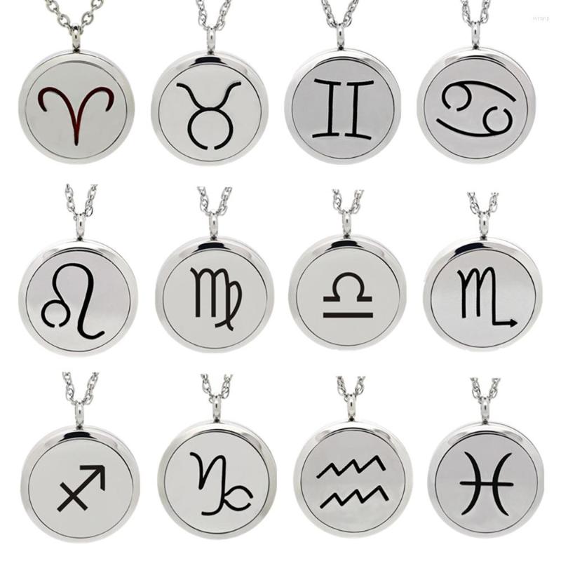 

Pendant Necklaces BOFEE Essential Oil Diffuser Locket Necklace Western Zodiac Silver Magnetic Stainless Steel 30mm