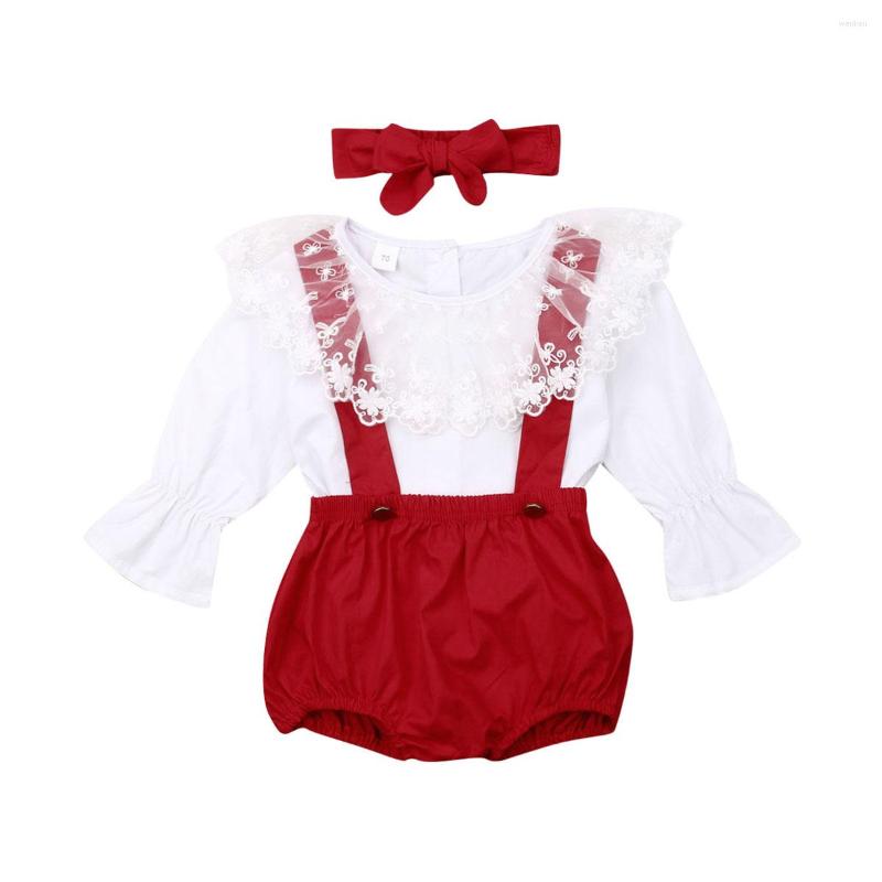 

Clothing Sets Christmas Baby Girl Clothes Lace Ruffle Sleeve Top T Shirt Red Bib Pants Headband Outfits Set 0-24M, Picture shown