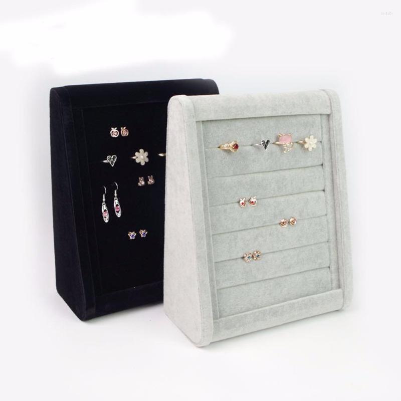 

Jewelry Pouches Organizer Stand Velvet Earring Holder Black Gray Ring Display Rack