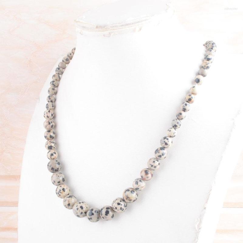 

Choker Beaded Necklaces Strand Women Fashion Jewelry Natural Dalmation Jasper Smooth Stone Round Beads Graduated 45cm TF3019