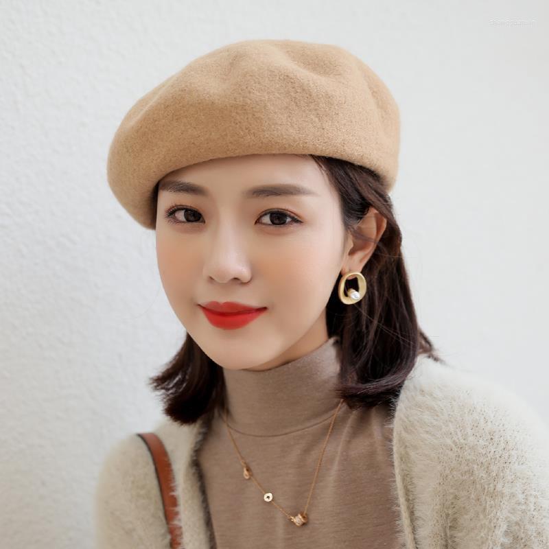 

Berets 2022 Fall And Winter Wool British Vintage Solid Color Beret For Woman Black Red White Grey 17 Optional Painter Cap Hat, 14