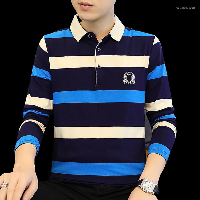 

Men's Polos Men Spring Autumn Polo Casual Mens Premium Long Sleeve Shirts Fashion Business Striped Breathable Embroidered 8856, 8856 yellow