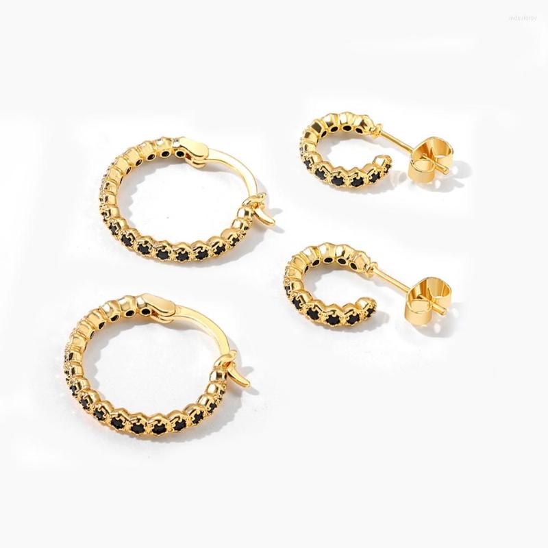 

Hoop Earrings Luxury Black Crystal Round Circle For Women Trendy Gold Color Copper Metal Huggies Small Jewelry Gifts