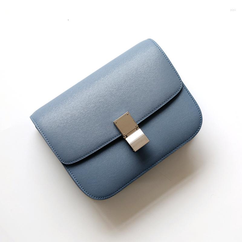 

Evening Bags Factory Genuine Leather Ladies Tofu Bag Luxury Design Handbag Purse Small Shoulder Brand Blue Crossbody For Women, Peacock blue - small