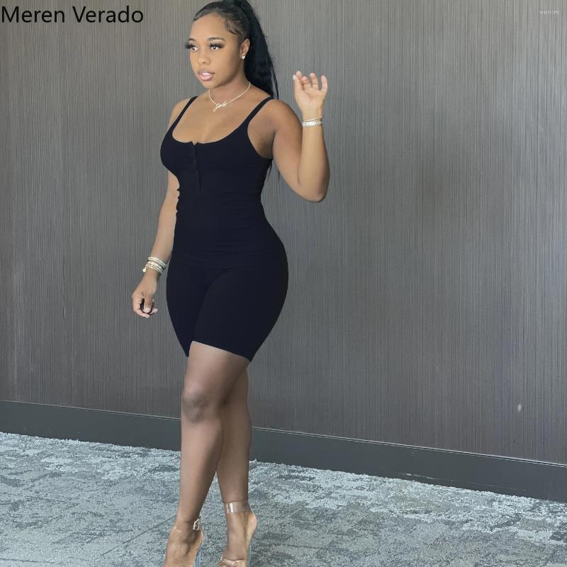 

Women' Tracksuits Meren Verado Knitted Women Sleeveless Button Up Playsuit Yoga Active Ribbed Tank Rompers Overalls, Black