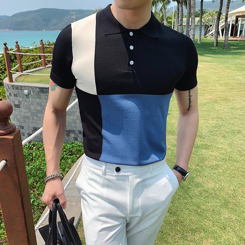 

Men's Polos Summer 2022 Men Ice Silk Polo Shirt Top Business Office Camisa Masculina Solid Plus Size Casual Knitted Tops A67, Black