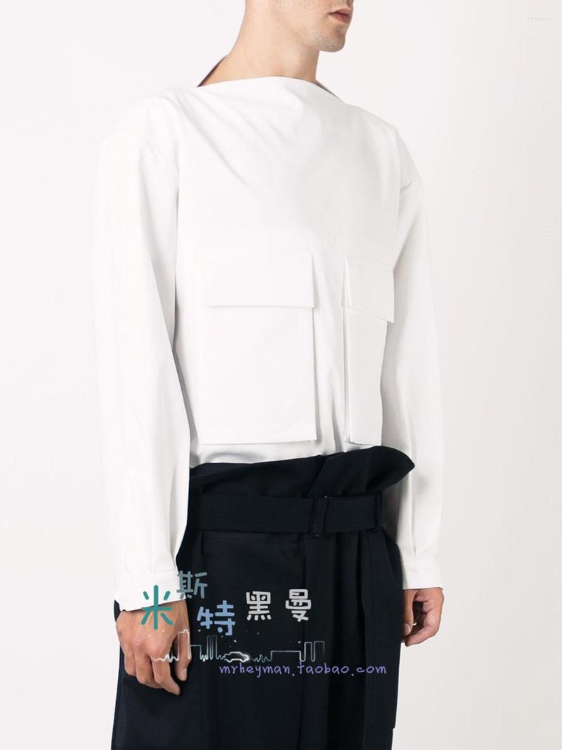 

Men' Casual Shirts Homemade European And American One-word Collar High Quality Large Pocket Men' Women' Personality Blouse, Black