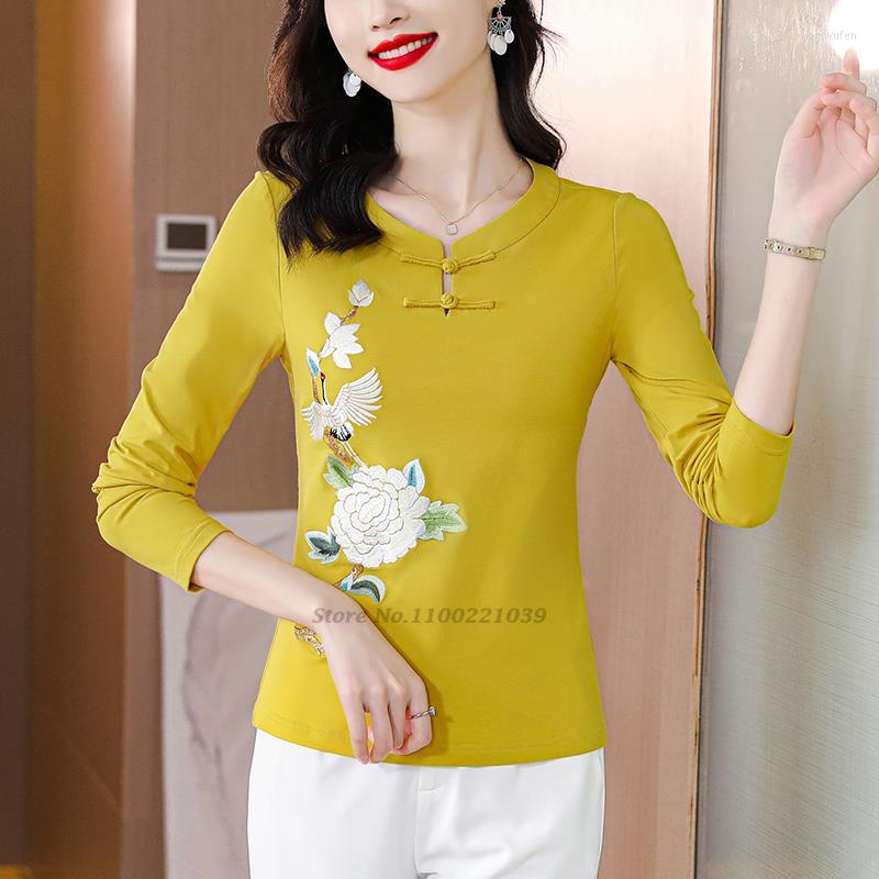 

Ethnic Clothing 2022 Chinese National Wind Flower Embroidery Cheongsam Tops Women's Shirt Tang Suit Traditional Blouse Hanfu