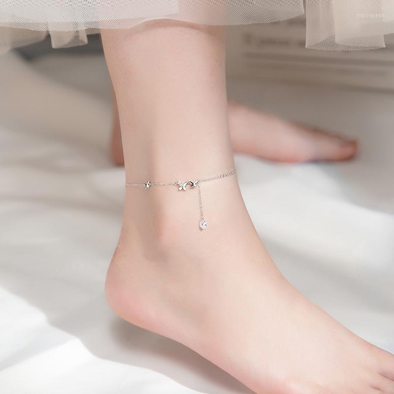 

Anklets MIQIAO Butterfly Anklet For Women Bracelet On The Leg Chain Ornament 925 Sterling Silver Summer Fashion Round Diamond Zircon