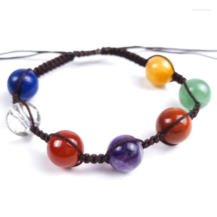 

Charm Bracelets 7CHAKRA Natural Crystal Gem Chakra Bracelet 12MM Energy Ball Healing ZWJewelry
