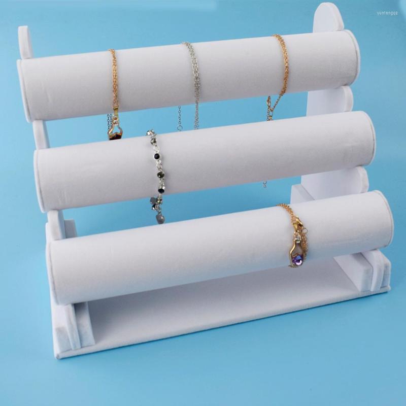 

Jewelry Pouches SZanbana Women Gift 3-Tier White Velvet Necklace Organizer Detachable Bracelet Display Stand Watch Rack Holder-White