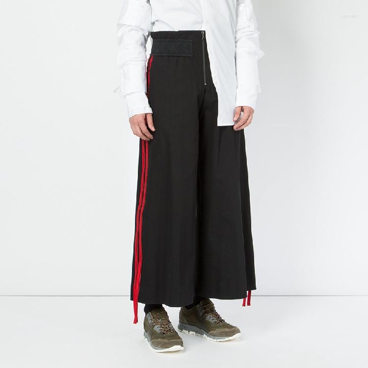 

Men's Pants 27-44 2022 Men Clothing Hair Stylist Catwalk Fashion Original Stitching Red Stripe Wide Leg Costume Plus Size Costumes, Black