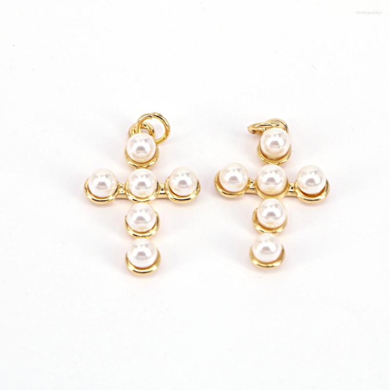 

Pendant Necklaces 10Pcs Fashion Small Pearl Beads Cross Charms White Shell Gold Plated Brass Jewelry