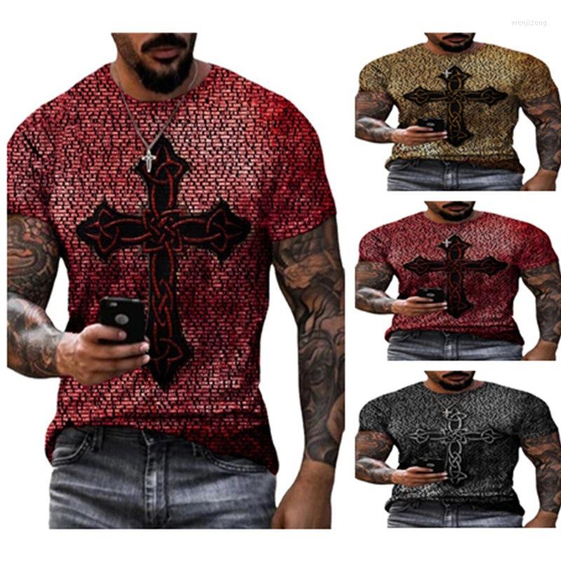 

Men' T Shirts 2022 European And American Men' Summer Loose Casual Fashion Round Neck Retro Cross Print T-shirt