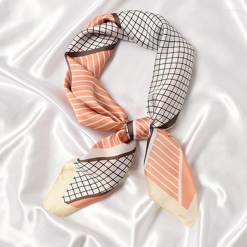 

Scarves Striped Plaids Printed Luxury Silk Lady Hair Bands Satin Square Scarf For Women Neckerchief Female Ribbon Headband Bandana