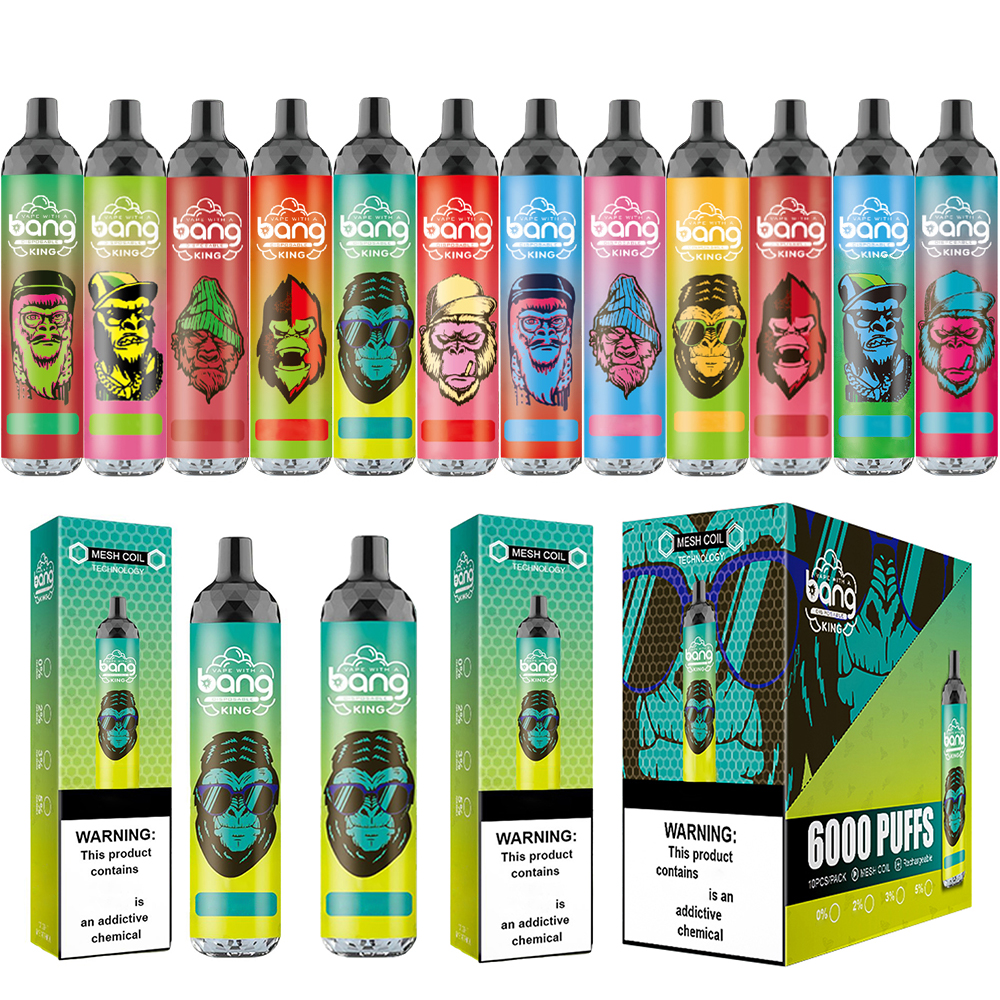 

Authentic Bang King Mesh Coil Disposable E cigarettes 6000 Puffs Vape Pen 14ml Pre-filled Pods Cartridge 850mAh Rechargeable Battery xxl duo max pro box elux tornado