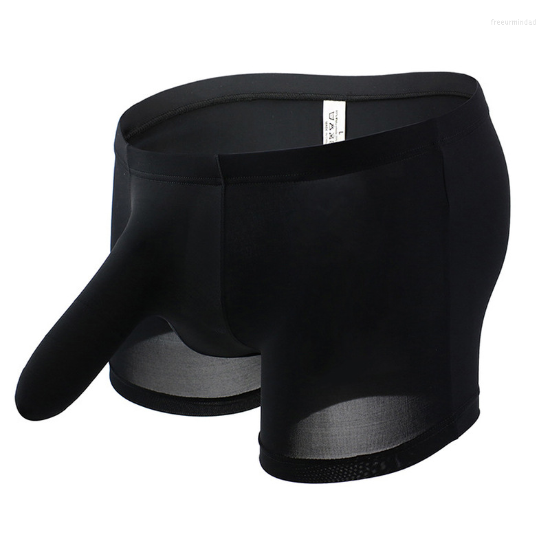 

Underpants Sexy Ice Silk Elephant Bulge Pouch Boxer Shorts Men Lingerie Transparent Underwear Calzoncillo Ultra-thin Gay Panties, Black