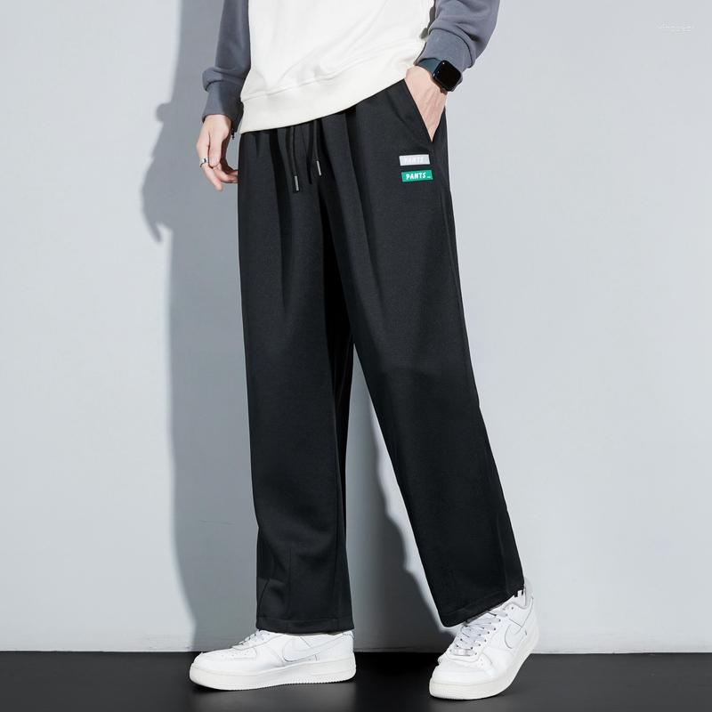 

Men's Pants Solid Color Pockets Wide Leg Spring Summer Fashion Drawstring Casual Sweat Trousers Sweatpants For Male, Black
