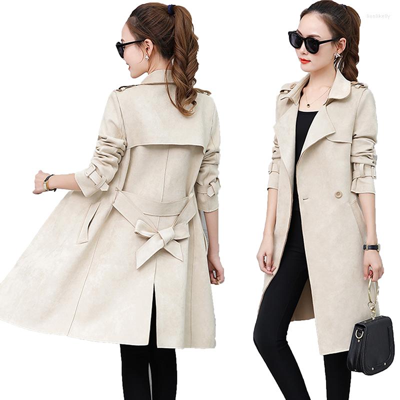 

Women's Trench Coats Autumn Suede Coat Women Abrigo Mujer Long Elegant Outwear Female Overcoat Slim Red Cardigan
