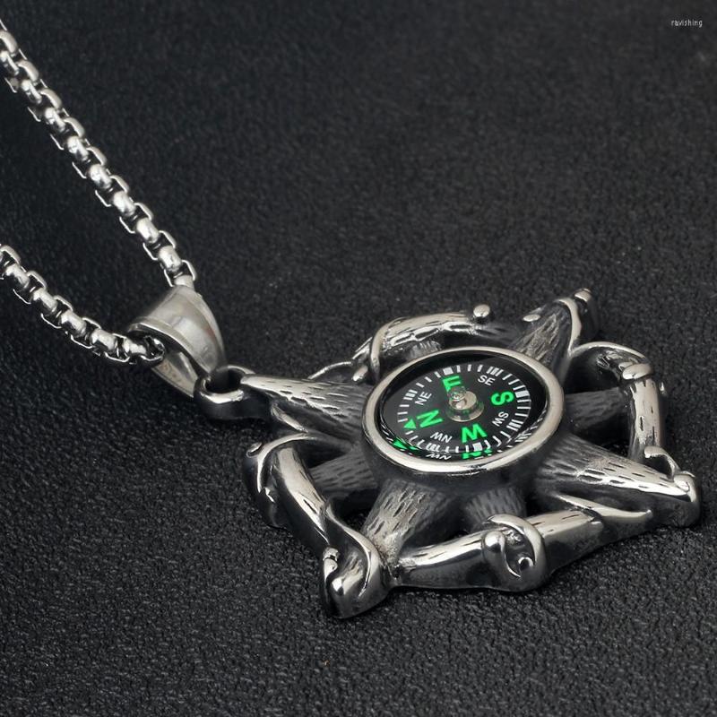 

Pendant Necklaces 316L Stainless Steel Retro Sun Compass Necklace Men's Unisex's Jewelry High Quality Box Chain 24inch