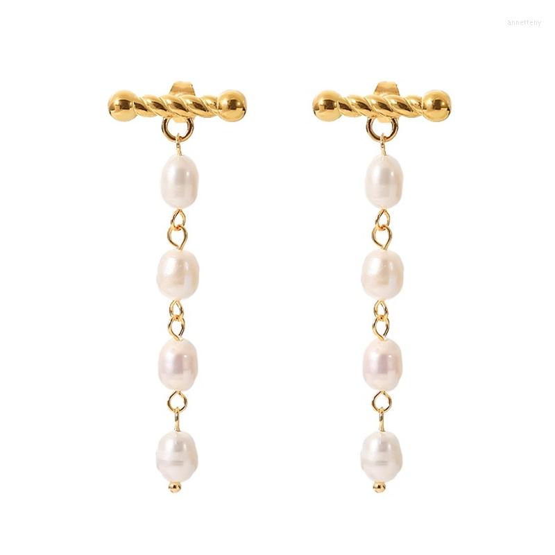 

Stud Earrings Youthway Pearl Tassel Geometric Drop Dangle Stainless Steel Unique PVD Real Gold Color Fashion Jewelry Women