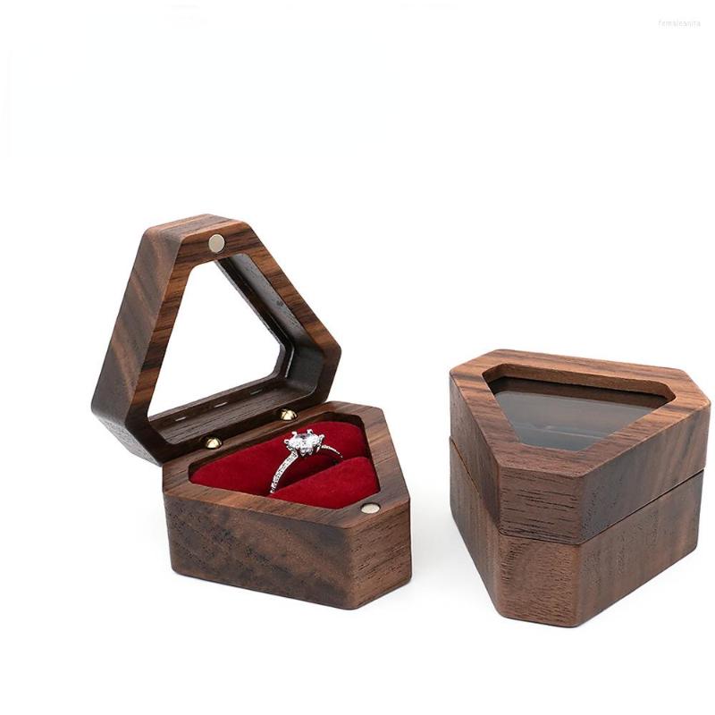 

Jewelry Pouches Wooden Ring Box Simple Coffee Storage Case Portable Display High Quality Engagement For Women Men