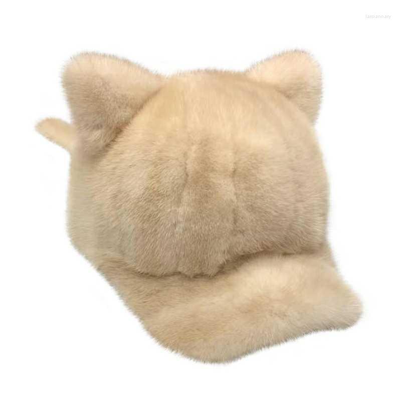 

Ball Caps Winter Women Cap Elegant Stylish Warm Hats Real Hat With Brim Baseball Cute Ears And Tails, Black