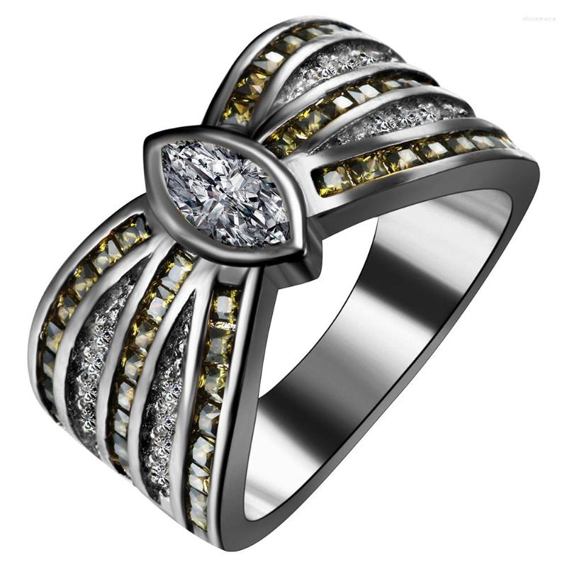 

Wedding Rings Hainon Fashion Luxury Black Gold Color Ring White Olive Green Zircon For Women Butterfly Engagement