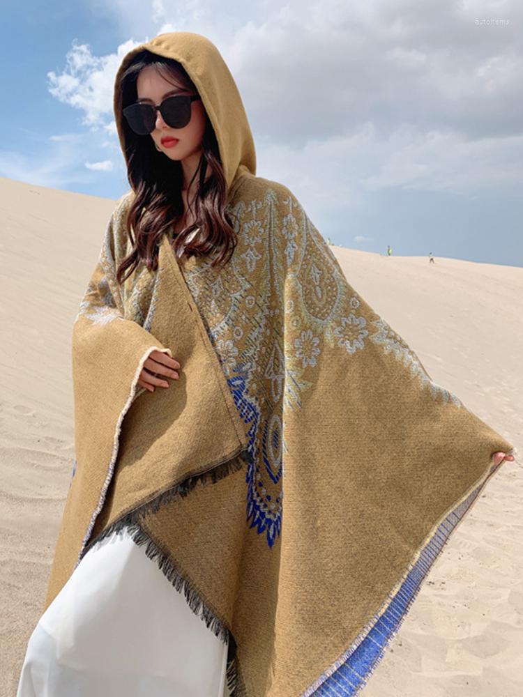 

Scarves Fashion Imitation Cashmere Women Scarf Winter Hooded Poncho Warm Female Boho Wrap Blanket Capa Para Mujer Pashmina Shawl Chales