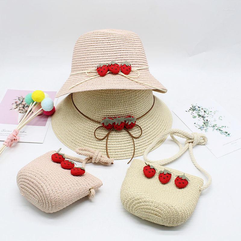 

Hats Seioum 2pcs Set Kids Baby Outdoor Cartoon Hat And Bags Summer Child Girl Holiday Casual Beach Straw Sun Cap Panama Gorros, Beige