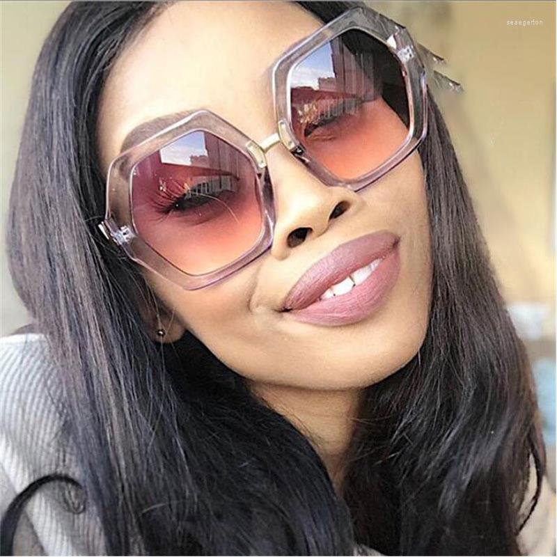 

Sunglasses Top Trending Transparent Purple Women Fashion Brand Designer Shades Plastic Clear Eyewear Hexagonal UV400