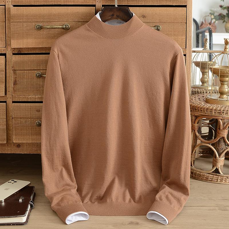 

Men' Sweaters Autumn And Winter Worsted Men' Pure Cashmere Sweater Thin High-end Semi-high Collar Solid Color Bottoming Sweater, Black