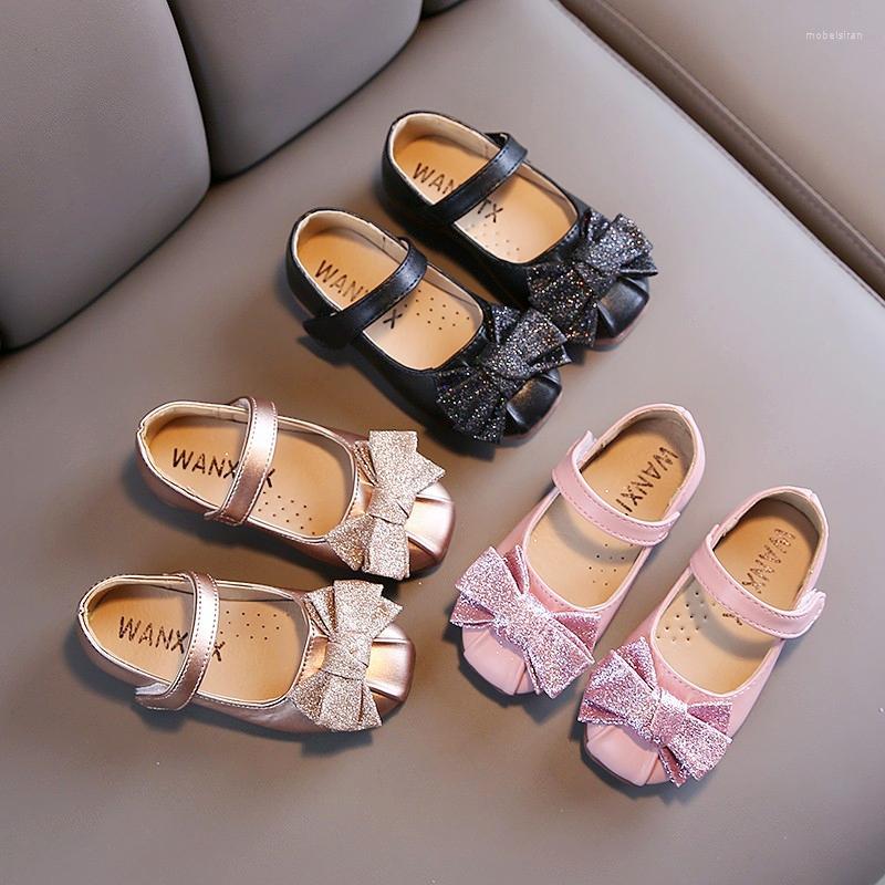 

Flat Shoes Princess Women's Girls' Leather Children's Soft-Soled Fashion Bow Shallow Mouth Single School Dance, Black