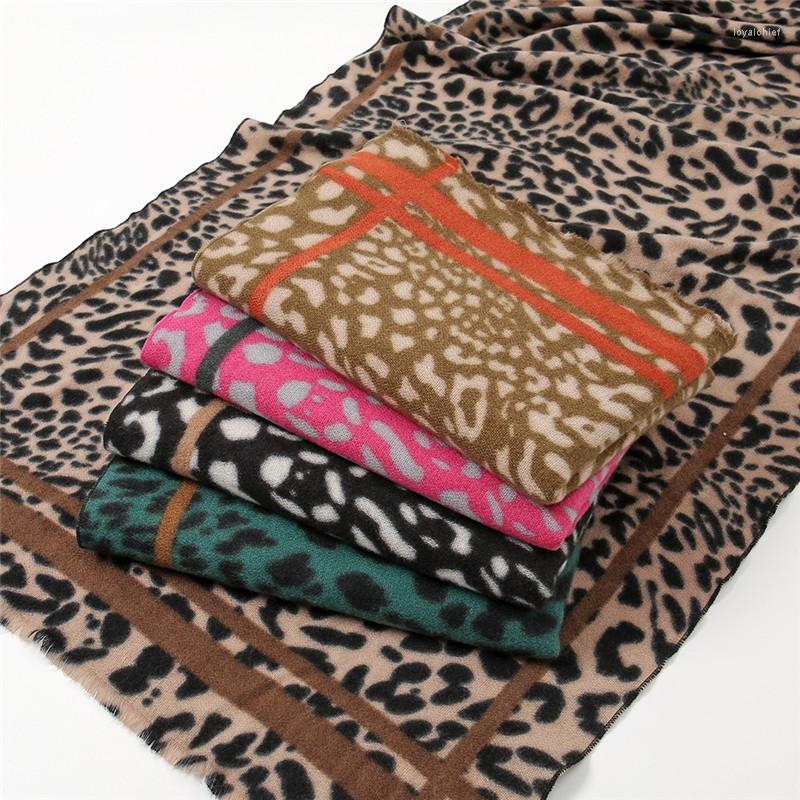 

Scarves Winter Scarf Women Sexy Leopard Striped Warm Cashmere Pashmina Brand Design Bufandas Shawls Double-sided Thick Blanket Foulards