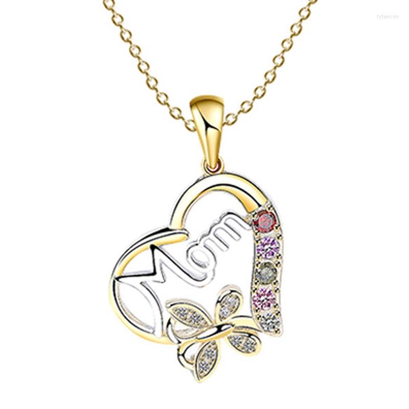 

Pendant Necklaces Love Heart Mom Letters Pendent Crystal Fashion Women Jewelry Proposal Mother Day Elegant Gift
