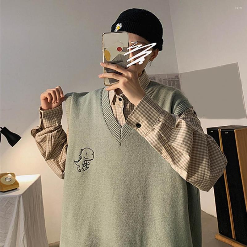 

Men's Sweaters Young Autumn Vest Sweater Cartoon Print V Neck Spring Elastic, Black