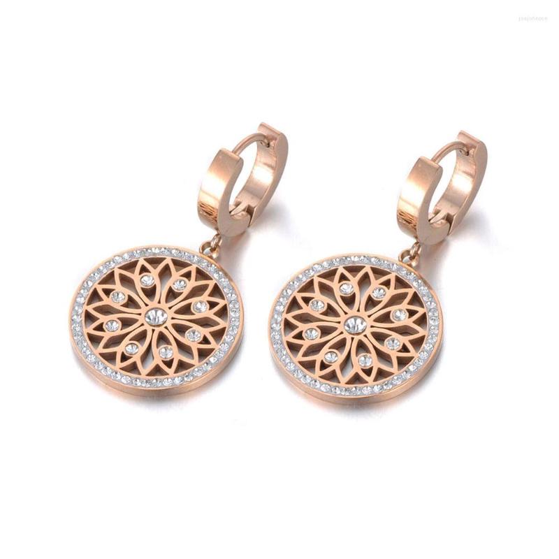 

Hoop Earrings Original Design Stainless Steel Flower Rattan Disc Jewelry Trendy CZ Crystal For Women E19269